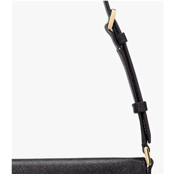S Kate Spade Staci Black Saffiano Leather Flap Shoulder Bag Purse KF371 NWT